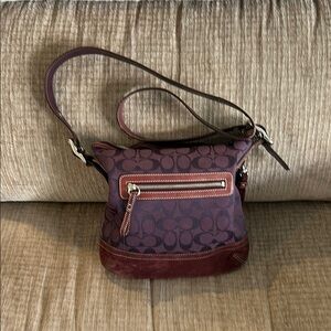 Coach Brown Crossbody Bag with Checkered Pattern and Adjustable Strap